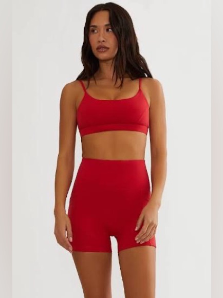 Beach Riot Red Active Crop Top And High-Waist Bike Shorts Set S